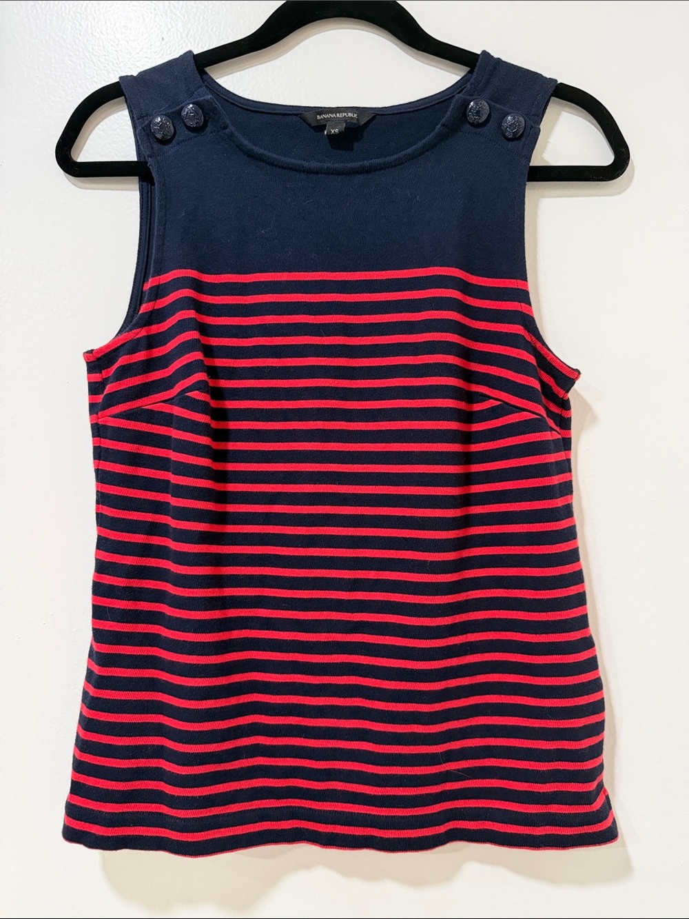 Banana Republic Navy & Red Striped Button-Shoulder Tank